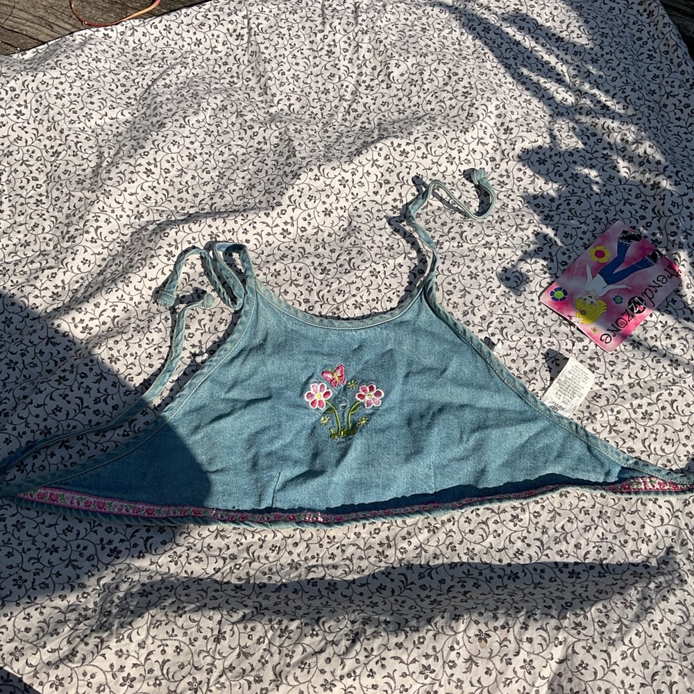 Denim y2k halter top with cute flower and butterfly embroidery brand new with ta